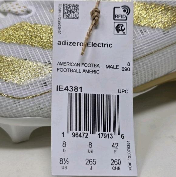 Adidas Adizero Electric Men\'s Size 8.5 White Gold Football Cleats IE4381 New main image 4